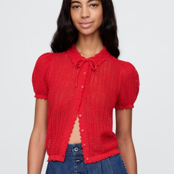 NWT  GAP × DÔEN Linen-Blend Cardigan in Red Light, XL - Picture 1 of 2